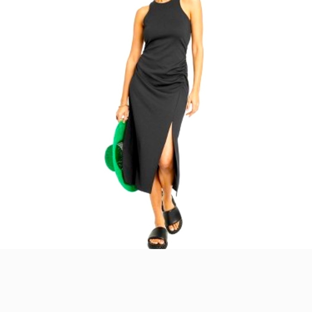 A New Day Black Ruched Halter Sheath Dress